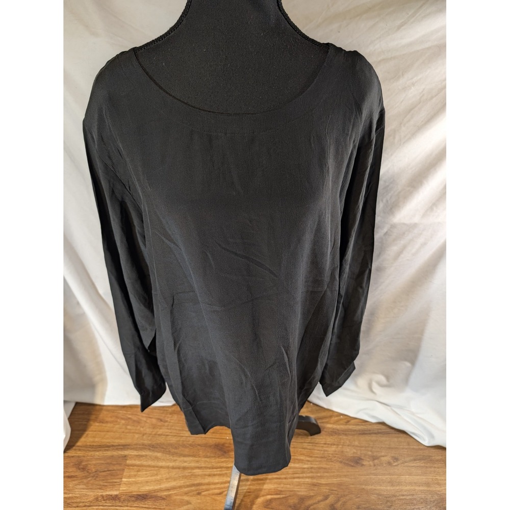 Oscar de la Renta Expressions 100% Silk Black Blouse Long Sleeve Women's 1X